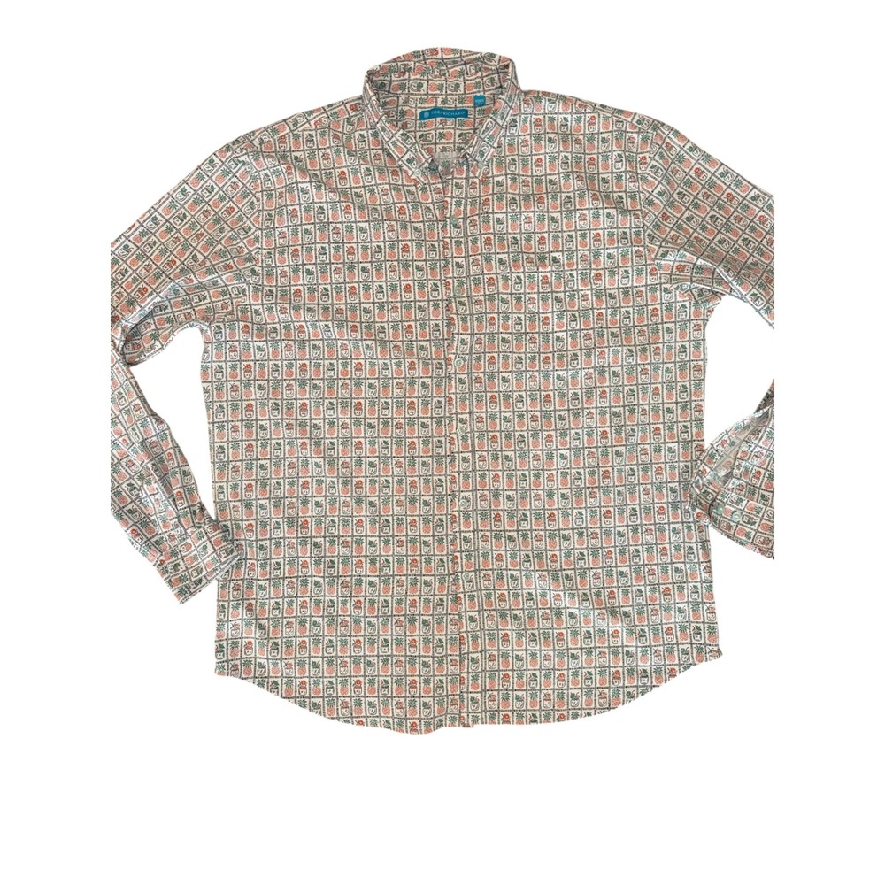 Tori Richard Mens XL Pineapple Cocktail Grid Print Stretch Button Down Shirt